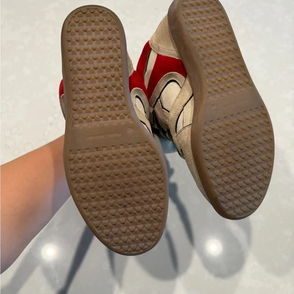 Isabel Marant Tan and Red Wedge Sneakers - Picture 5 of 9